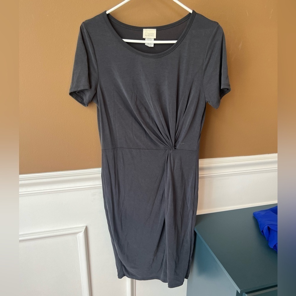Caution To The Wind Women’s Gray Ruched Sheath Midi Dress Size M Business